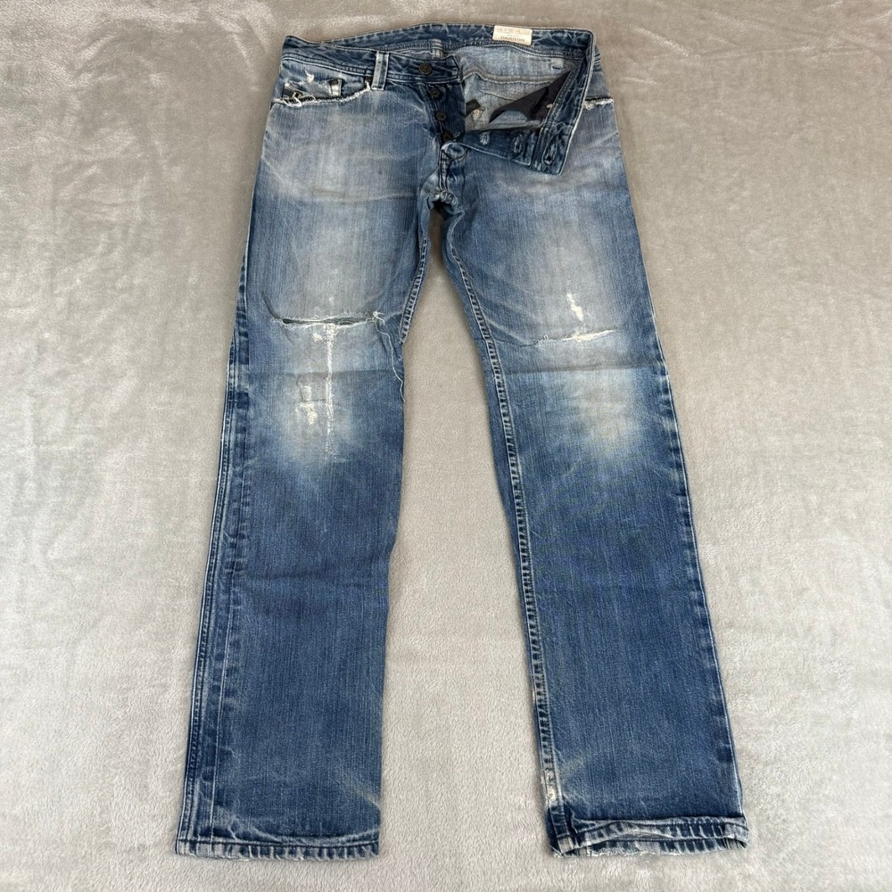 Diesel Darron Slim Tapered Jeans Mens 30x32 Blue Distressed Button Fly Cotton